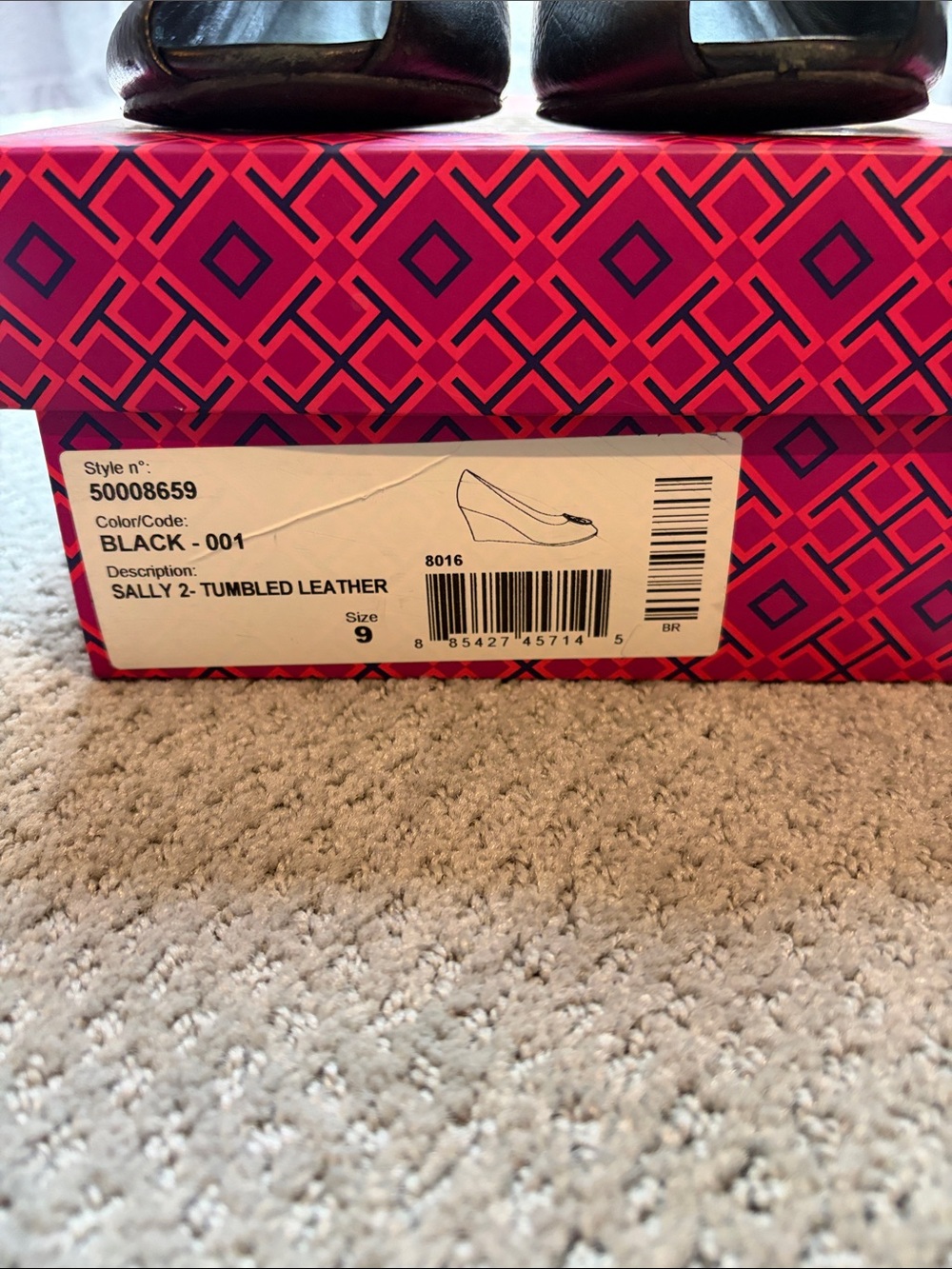 Tory Burch Women's Sally 2 Black Tumbled  Leather Peep Toe Wedges - Picture 2 of 11